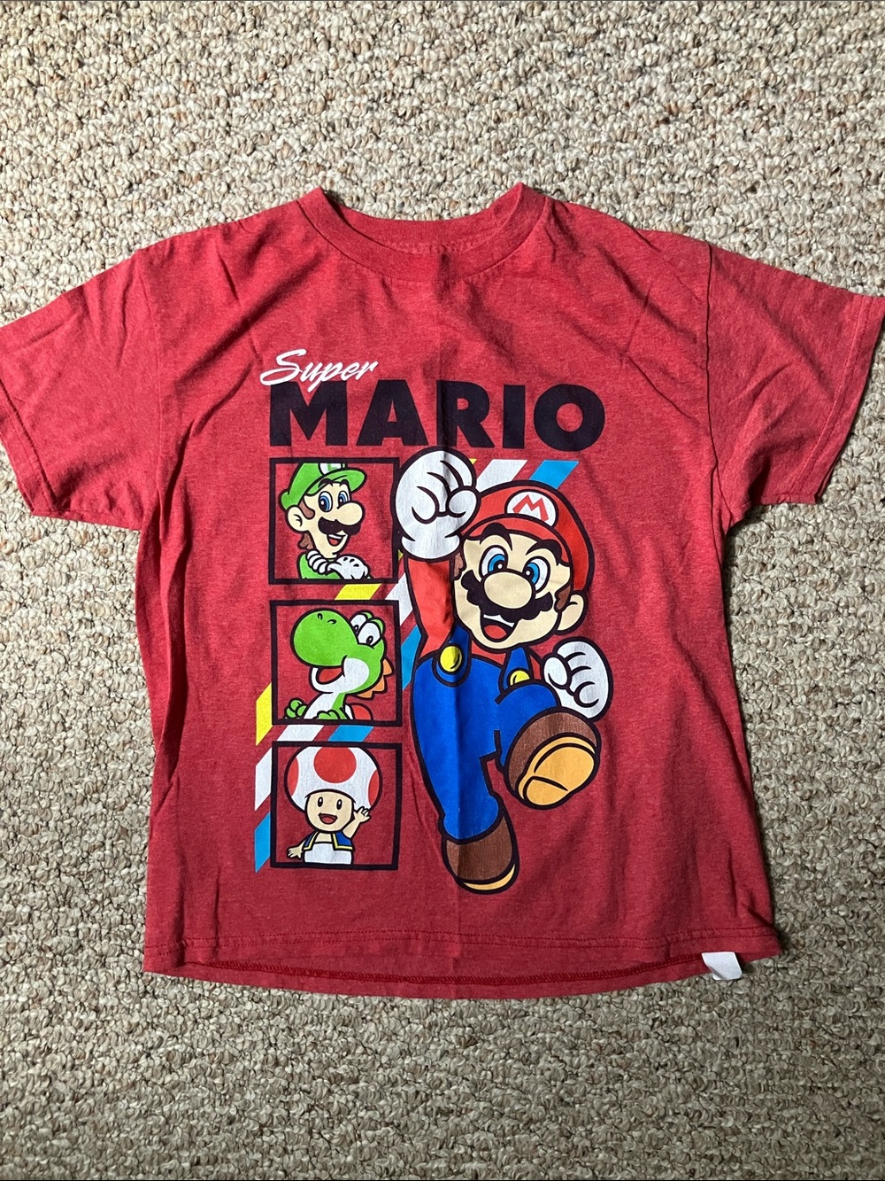 Nintendo Super Mario Red Graphic Tee with Mario, Luigi, Yoshi & Toad
